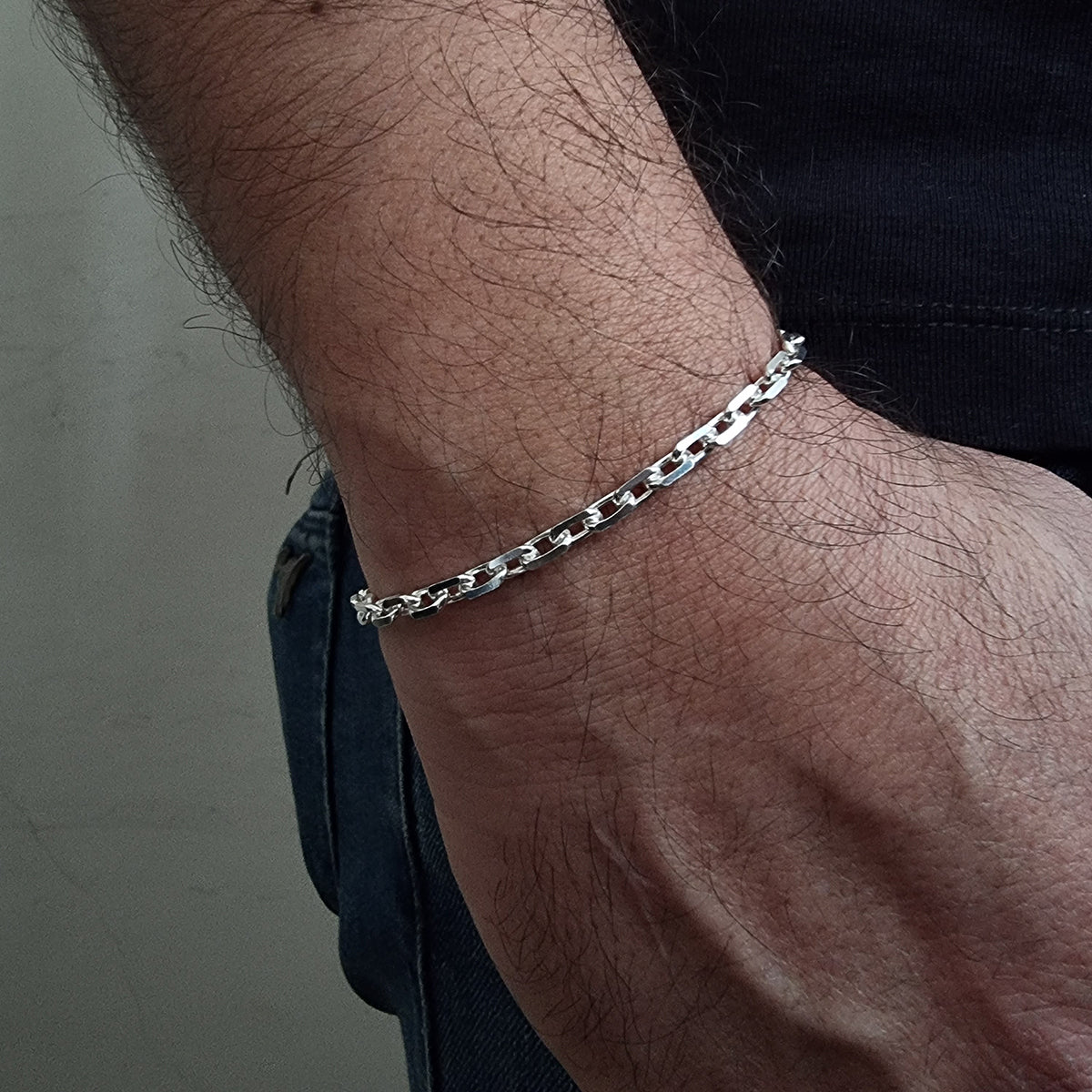 925K Sterling Silver 4 mm Oval Rolo Chain Bracelet