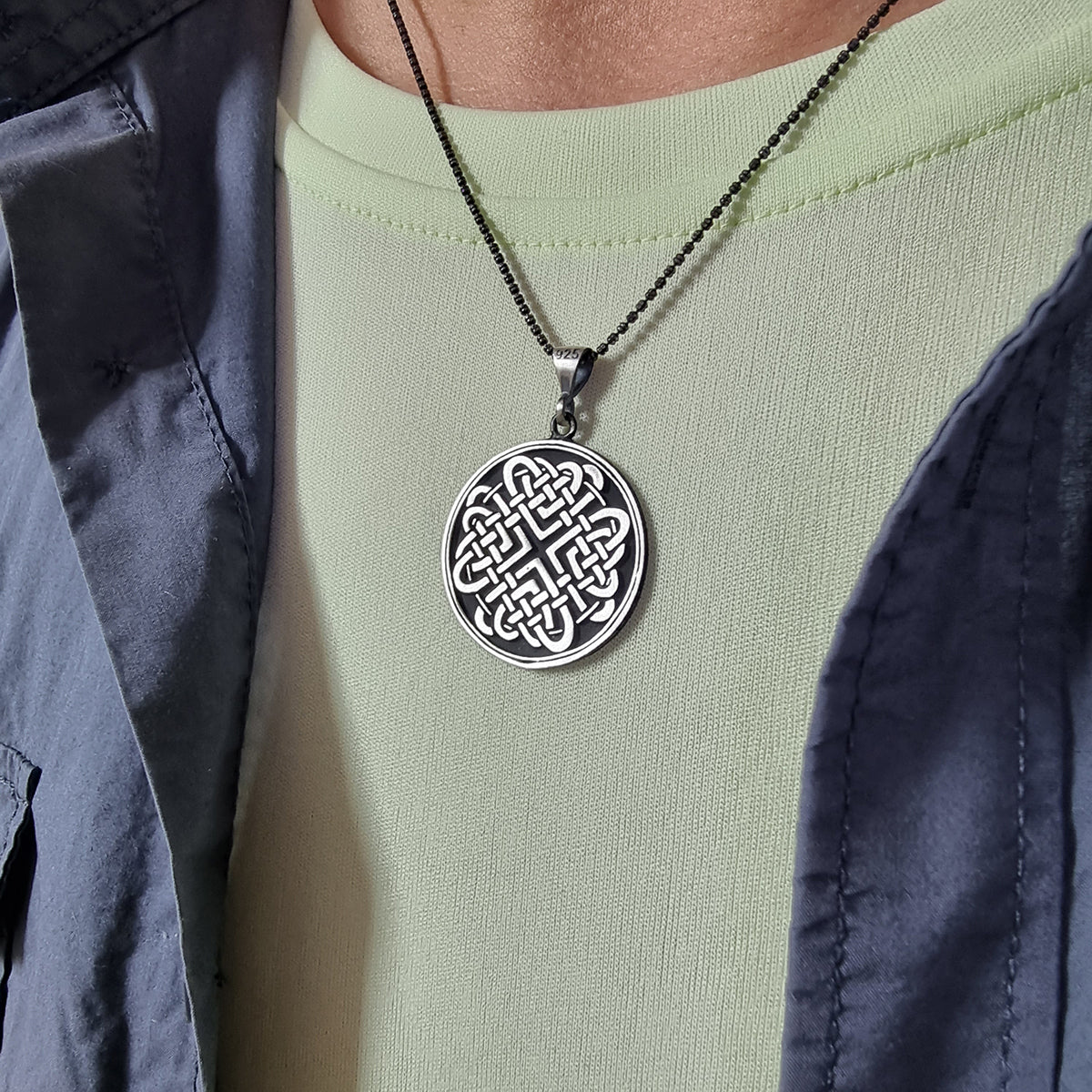 925 Sterling Silver Celtic Love Knot Woven Heart Men Necklace