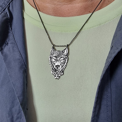 925 Sterling Silver Wolf Head Art Design Men Necklace