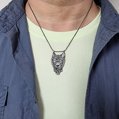 925 Sterling Silver Wolf Head Art Design Men Necklace