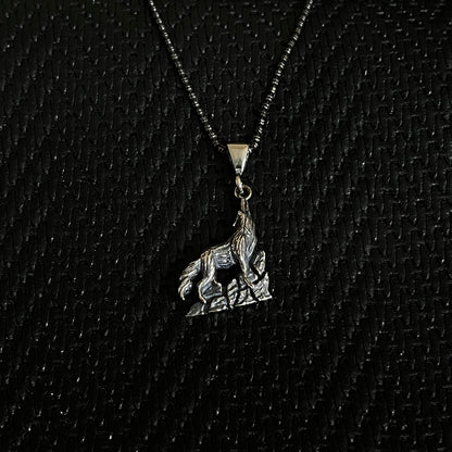 Sterling Silver Howling Wolf Men Necklace