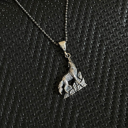 Sterling Silver Howling Wolf Men Necklace