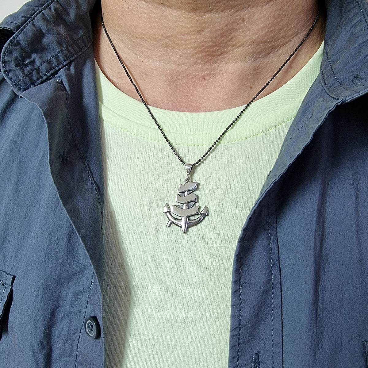 925 Sterling Silver Anchor Sword Men Necklace