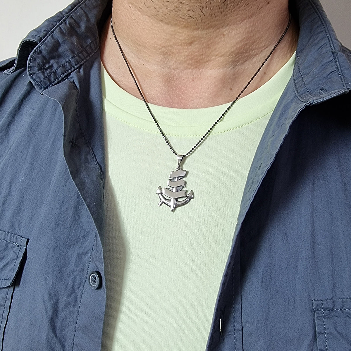 925 Sterling Silver Anchor Sword Men Necklace