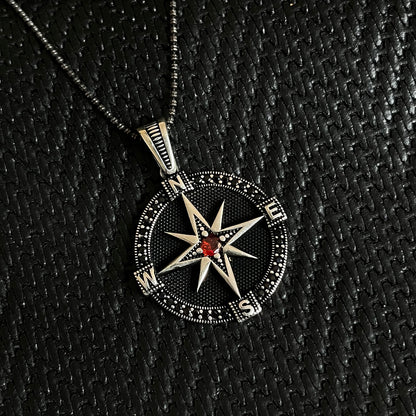 Sterling Silver Compass Men Necklace