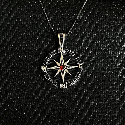 Sterling Silver Compass Men Necklace