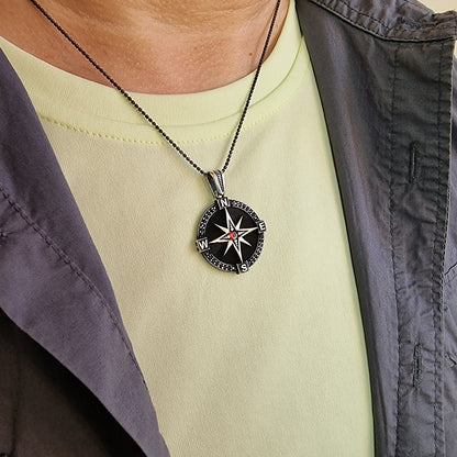 Sterling Silver Compass Men Necklace