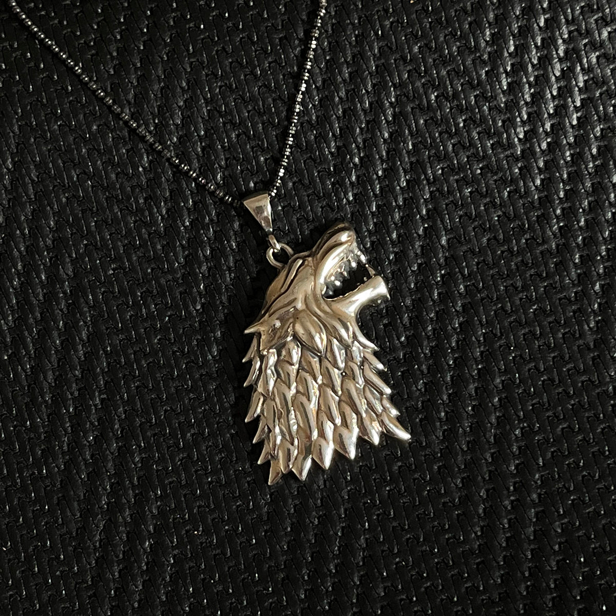 925 Sterling Silver Wolf Head Men Necklace