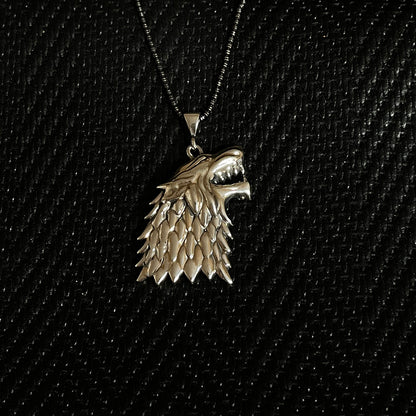 925 Sterling Silver Wolf Head Men Necklace