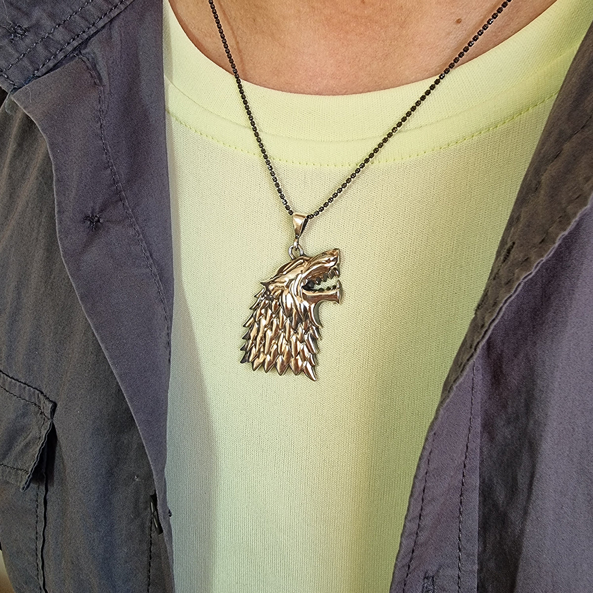 925 Sterling Silver Wolf Head Men Necklace