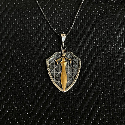 925 Sterling Silver Batlle Shield Sword Men Necklace