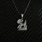 925 Sterling Silver Howling Wolf Moon and Star Men Necklace