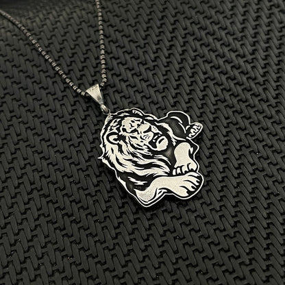 925 Sterling Silver Lion Animal Men Necklace