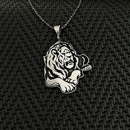 925 Sterling Silver Lion Animal Men Necklace