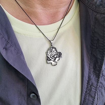 925 Sterling Silver Lion Animal Men Necklace