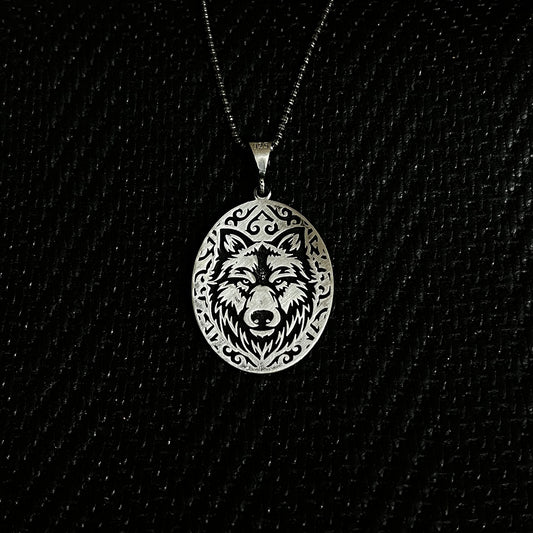 925 Sterling Silver Wolf Head Animal Men Necklace