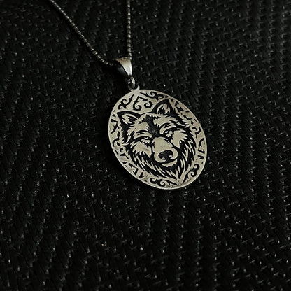 925 Sterling Silver Wolf Head Animal Men Necklace