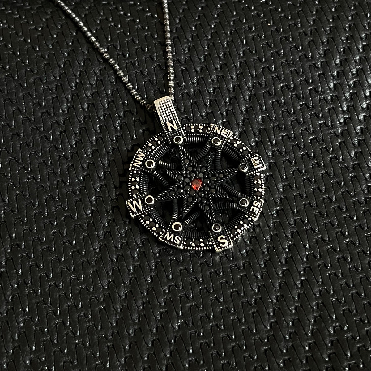 925 Sterling Silver Compass Men Necklace