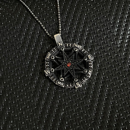 925 Sterling Silver Compass Men Necklace