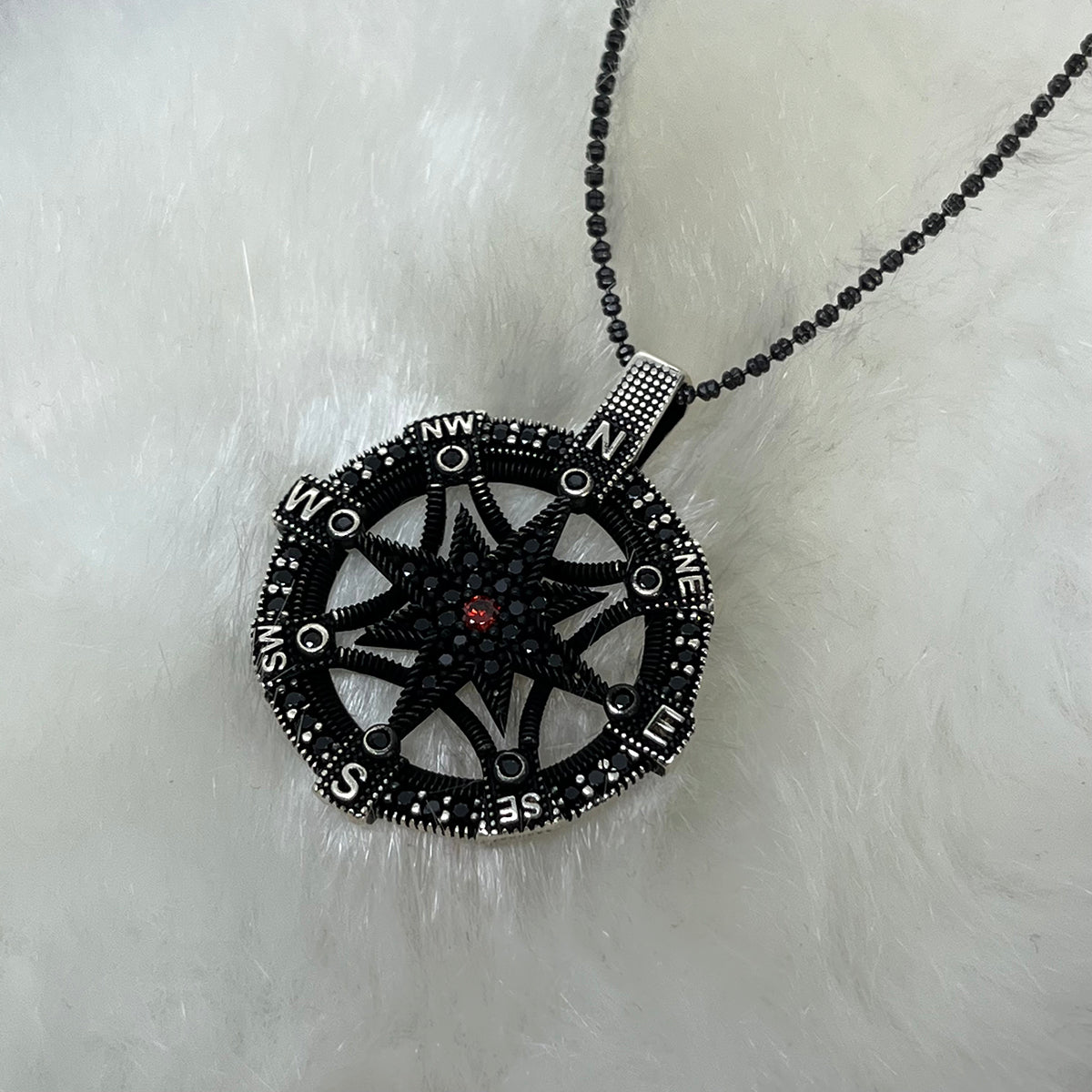 925 Sterling Silver Compass Men Necklace