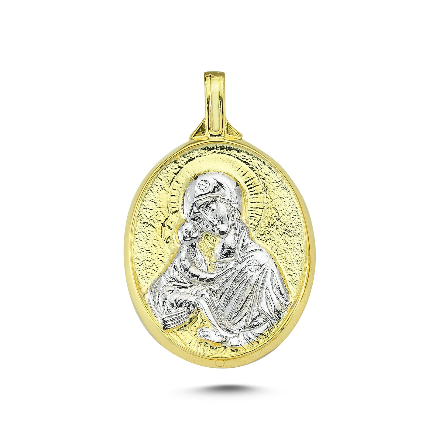 14K Gold Mother Mary with Jesus Charm Necklace