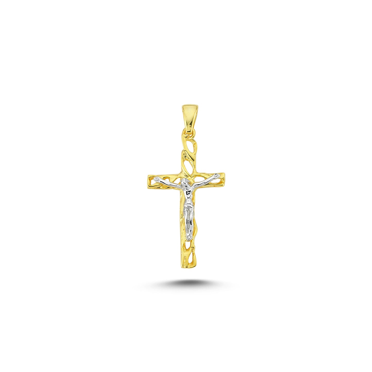 14K Yellow and White Gold Cross Charm Necklace