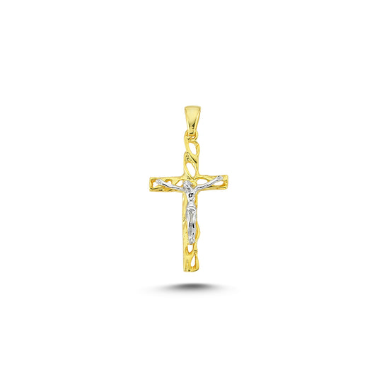 14K Yellow and White Gold Cross Charm Necklace