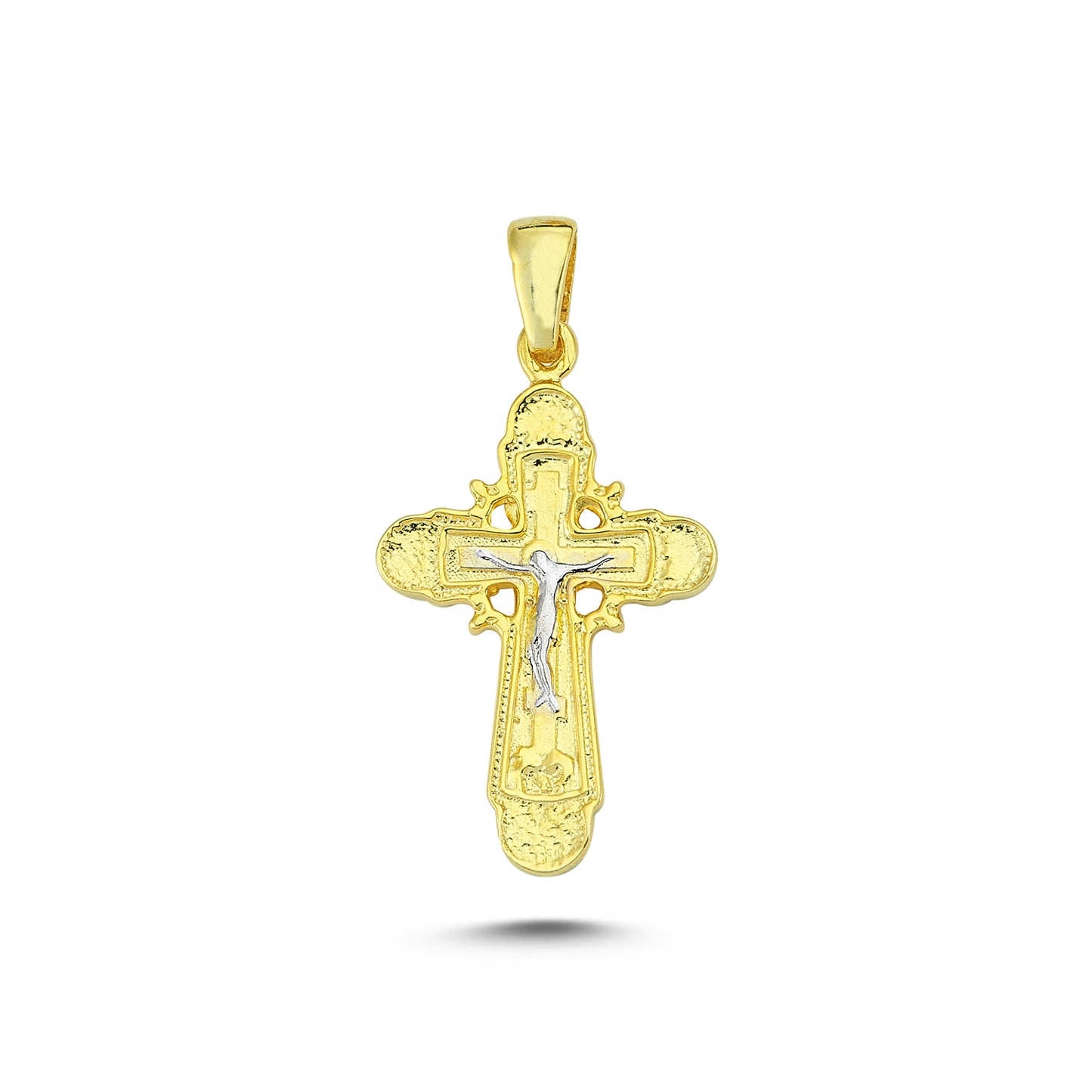 14K Yellow and White Gold Cross Charm Necklace