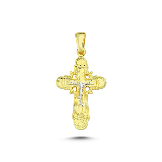 14K Yellow and White Gold Cross Charm Necklace