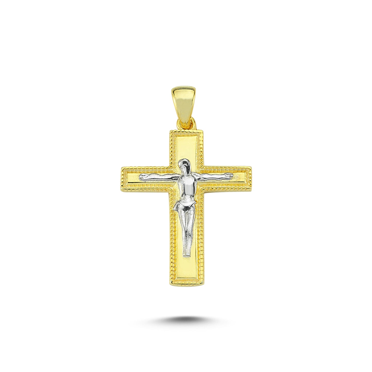 14K Yellow and White Gold Cross Charm Necklace