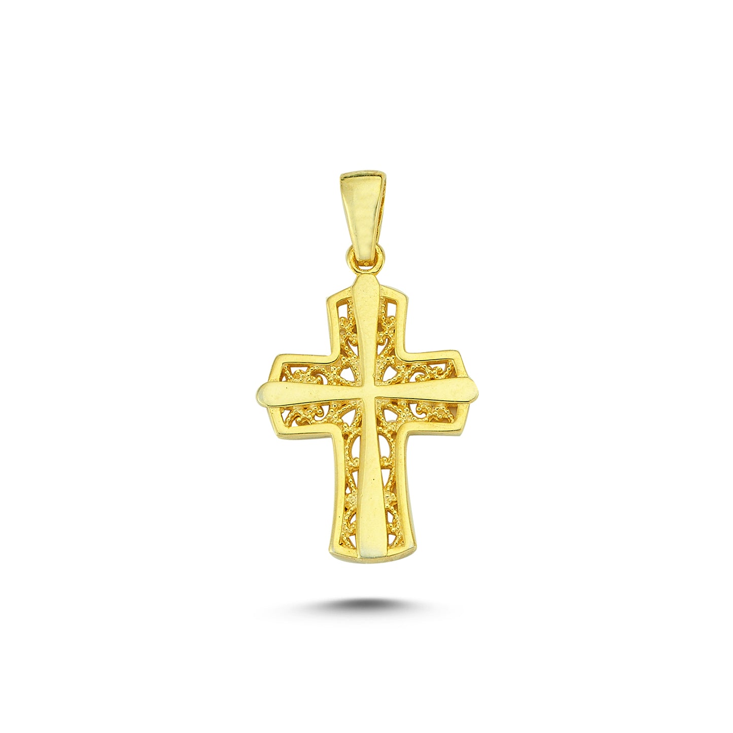 14K Gold Filigree Crucifix Cross Pendant