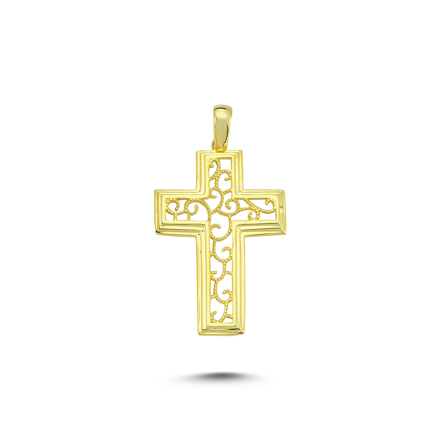 14K Gold Filigree Crucifix Cross Pendant