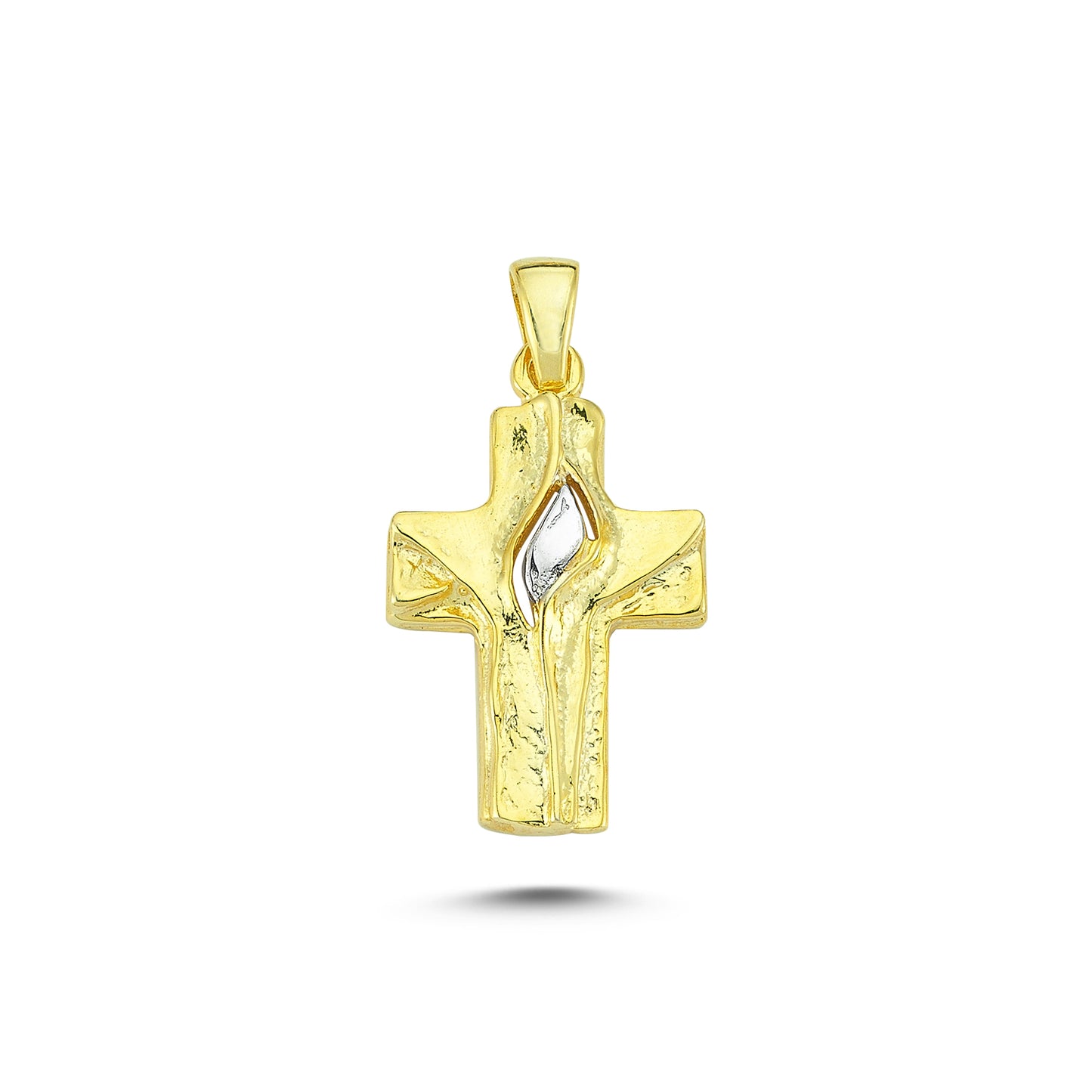 14K Yellow and White Gold Cross Charm Necklace