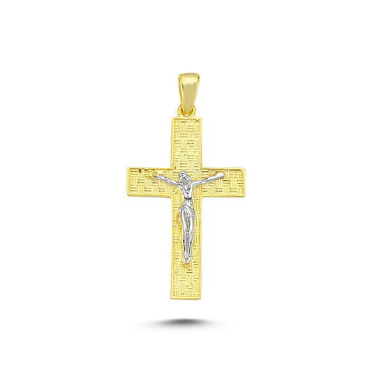 14K Yellow and White Gold Cross Charm Necklace