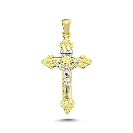 14K Yellow and White Gold Cross Charm Necklace