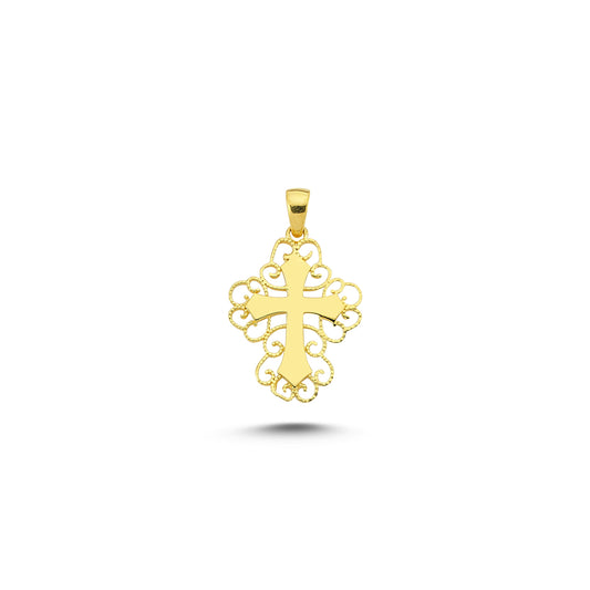 14K Gold Filigree Crucifix Cross Pendant