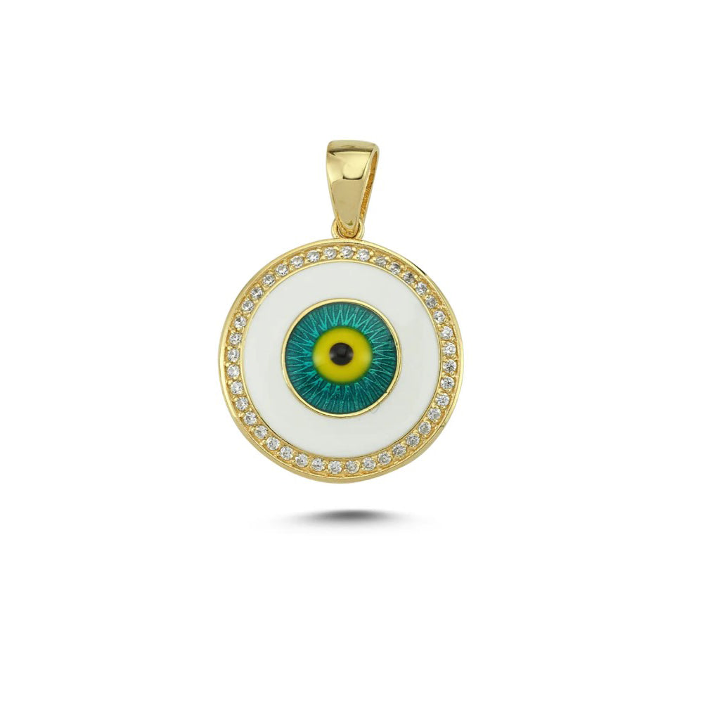 Turkish Evil Eye Necklace Dainty Good Luck Charm Necklace 14K Solid Gold