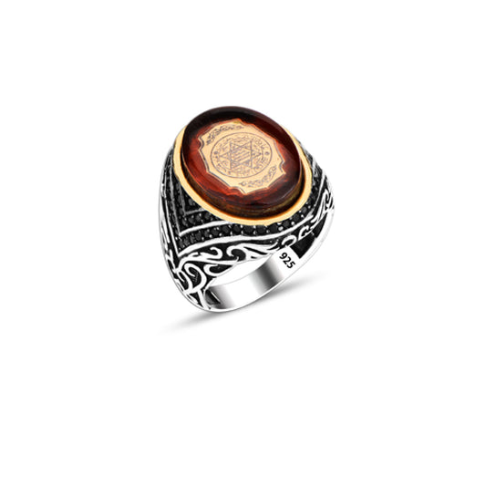 925 Silver Amber Stone Islamic Ring For Men