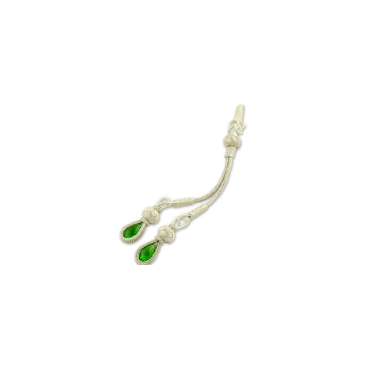 999 Silver Green Drop Stone White Model Handmade Rosary Double Tassel