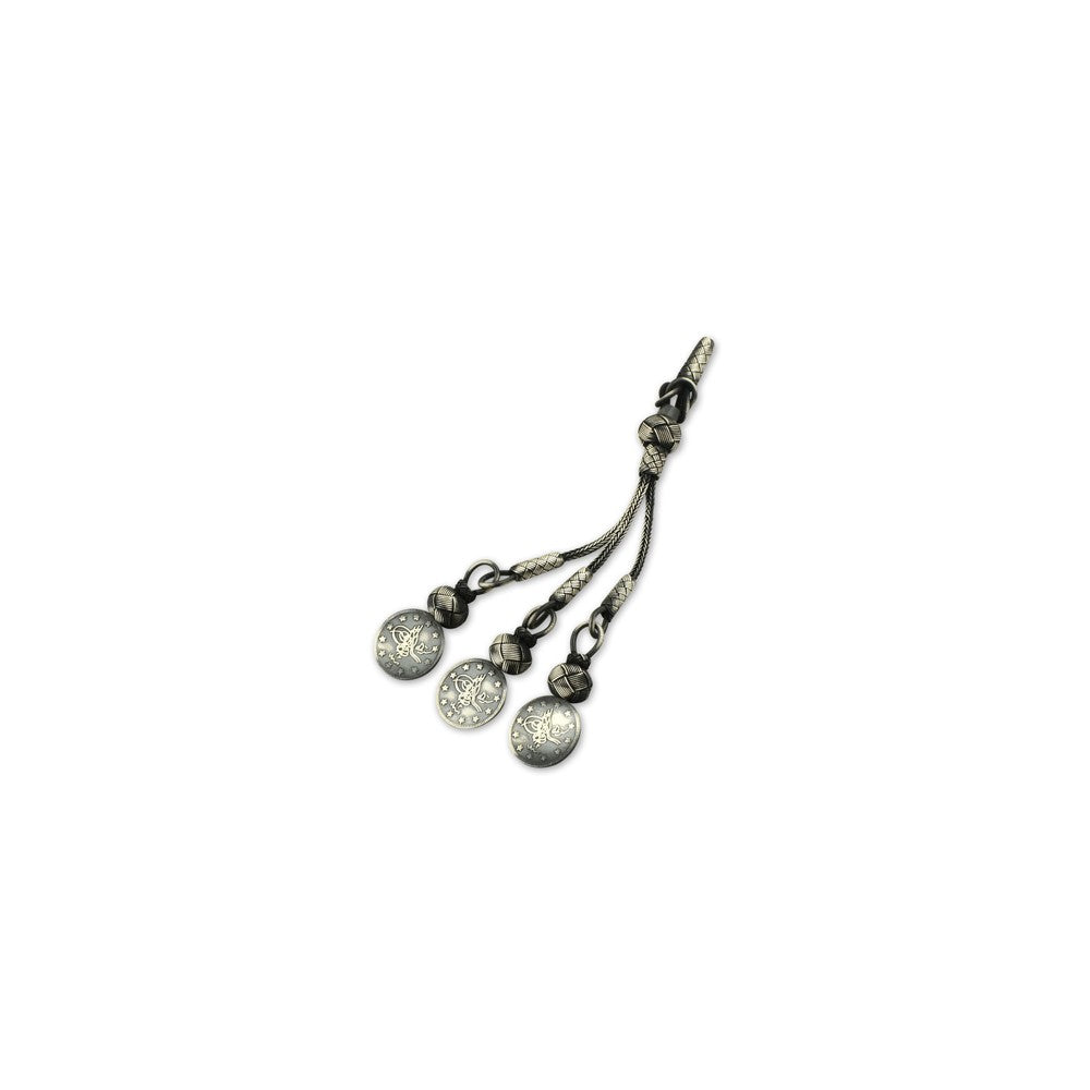 999 Silver Grey Model Tugra Coin Handmade Rosary Triple Tassel