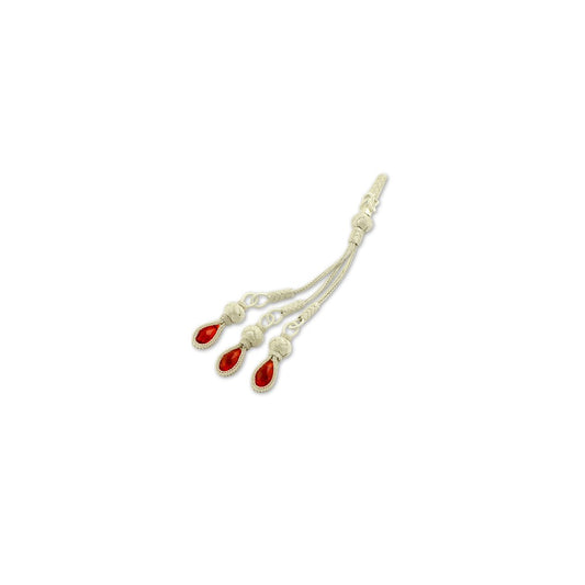 999 Silver Red Drop Stone White Model Handmade Rosary Triple Tassel