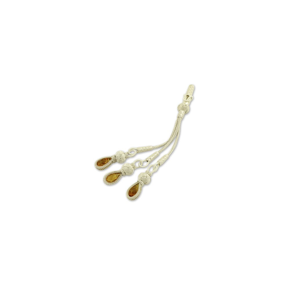 999 Silver Yellow Drop Stone White Model Handmade Rosary Triple Tassel