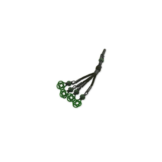 999 Silver Black Rope Green Handmade Rosary Quaternary Tassel