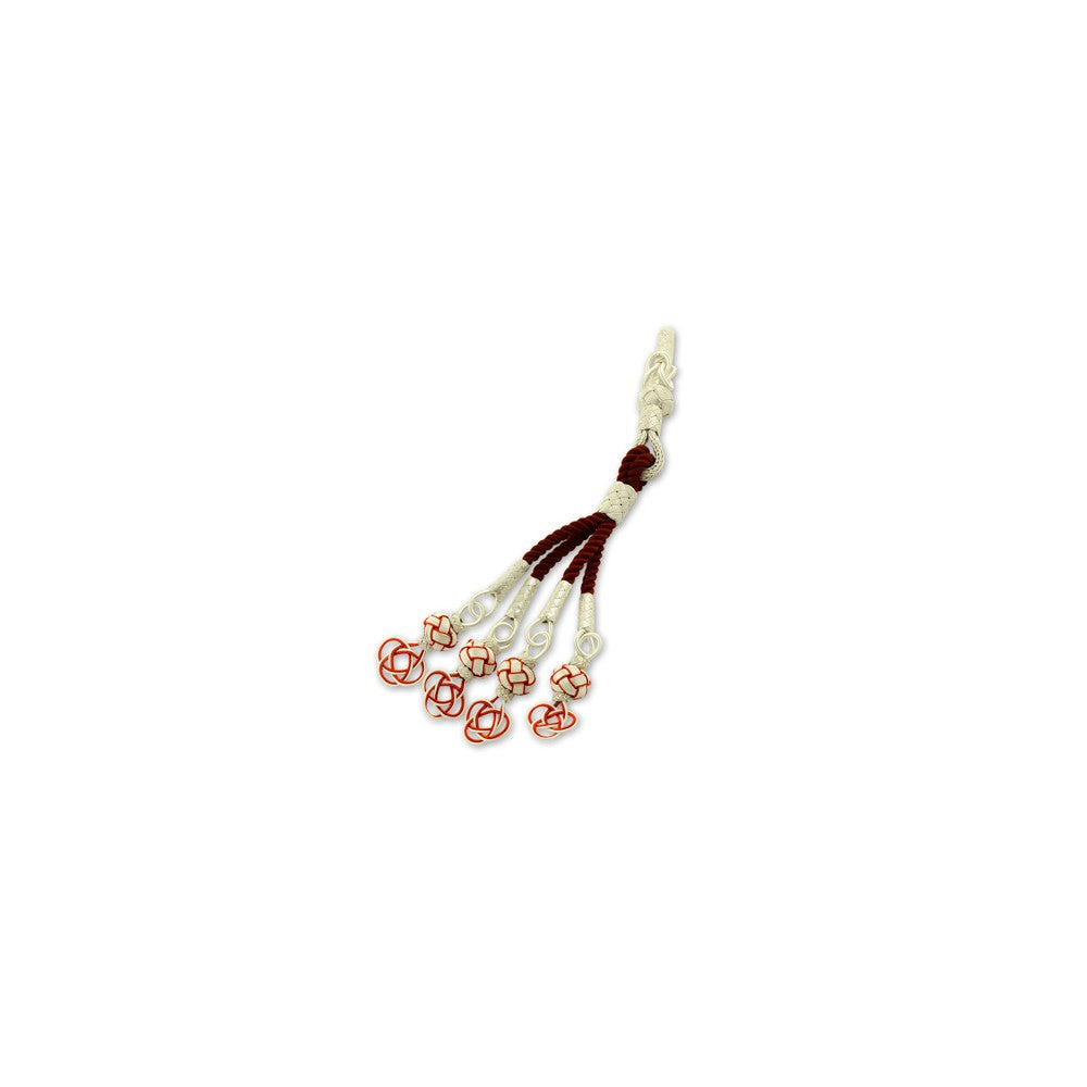 999 Silver Red Rope White Handmade Rosary Quaternary Tassel