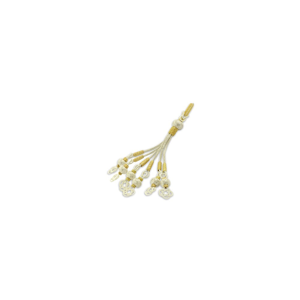 999 Silver White Rope Yellow Handmade Rosary Six Tassel