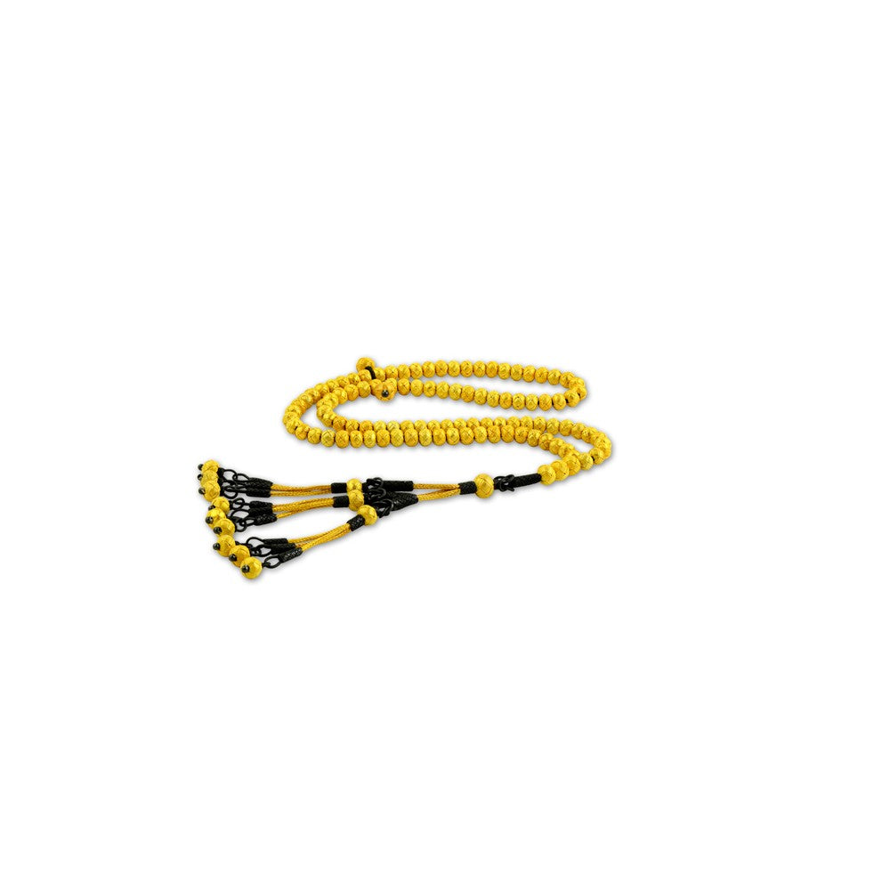 999 Silver Yellow Beaded Black Handmade Triple Tassel Rosary