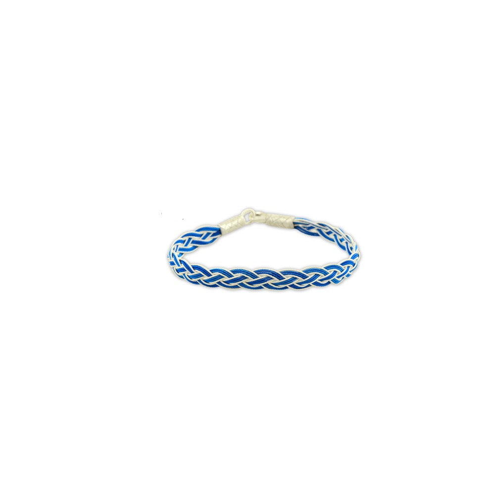 999 Silver Blue White Hand Knit Bracelet