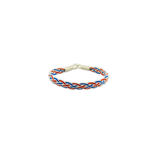 999 Silver Red Blue Hand Knit Bracelet