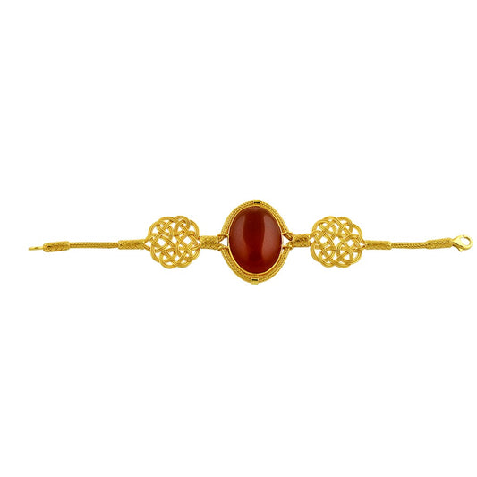 999 Silver Carnelian Stone Gold Hand Knit Bracelet