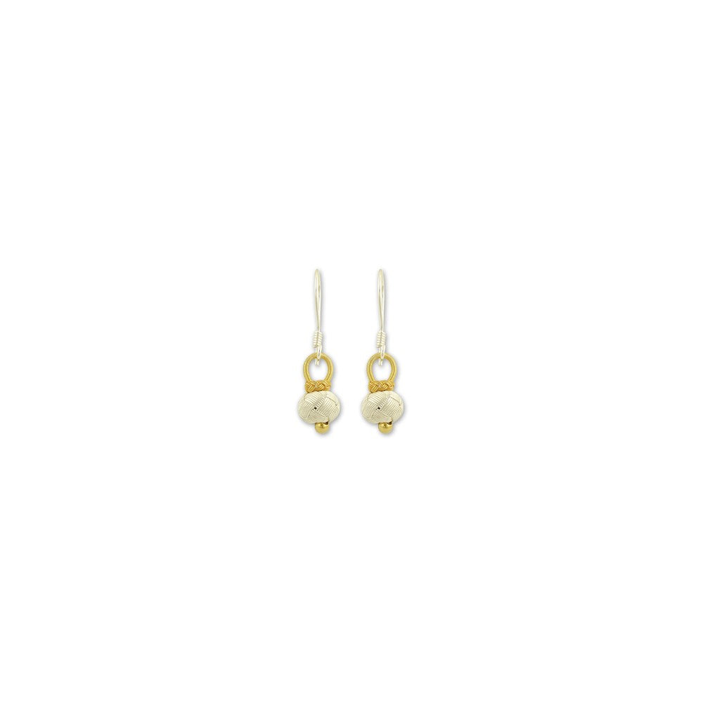 999 Sterling Silver White Beaded Gold Detail Hand Knit Earring